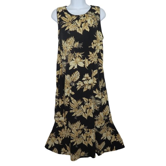 Vintage Hawaiian Floral Tank Dress L Patio Tropical Sleeveless Ruffle Zip - Picture 4 of 10